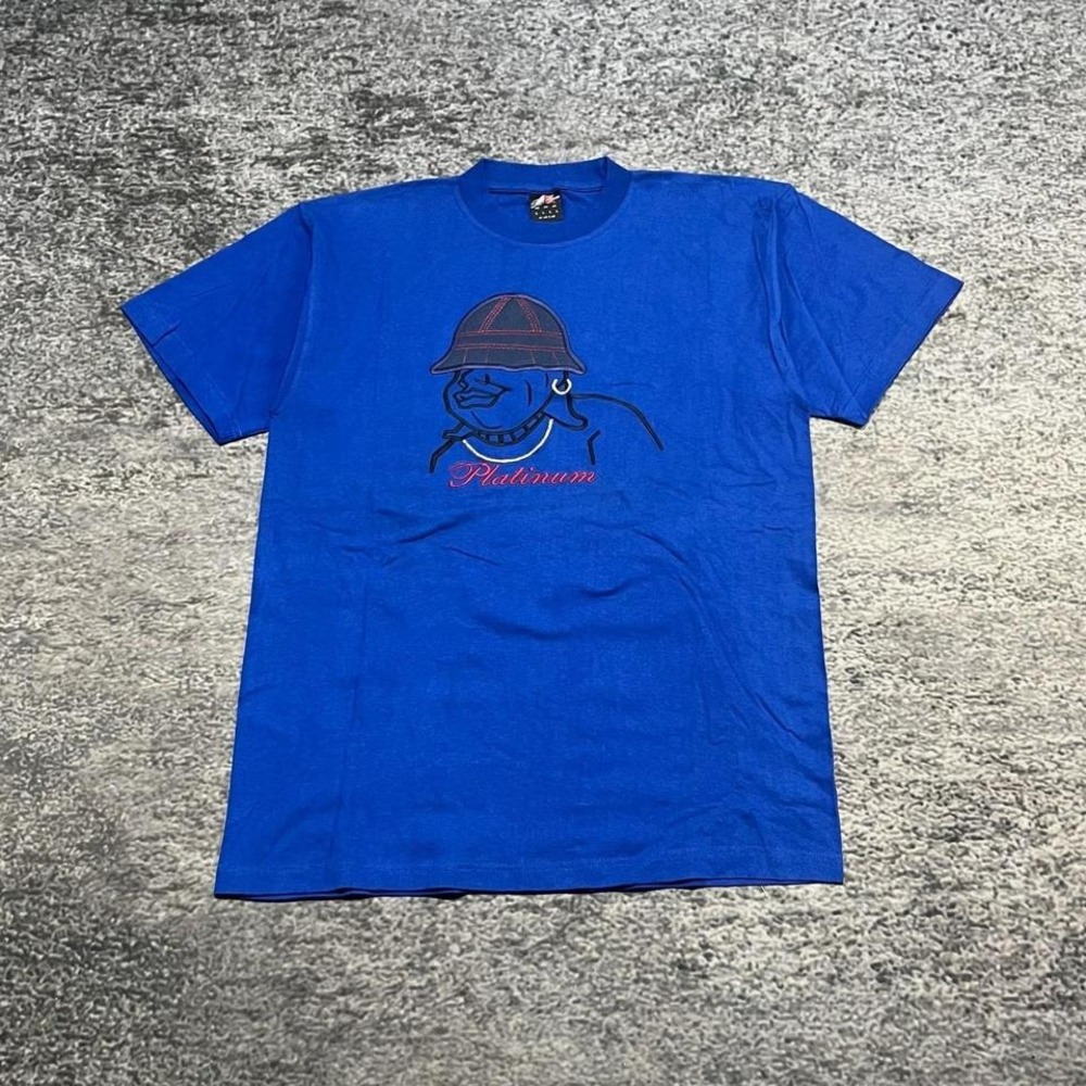 Vintage Platinum‎ T Shirt Mens Large Blue Y2K 90s Hip-Hop Skater Embroidered